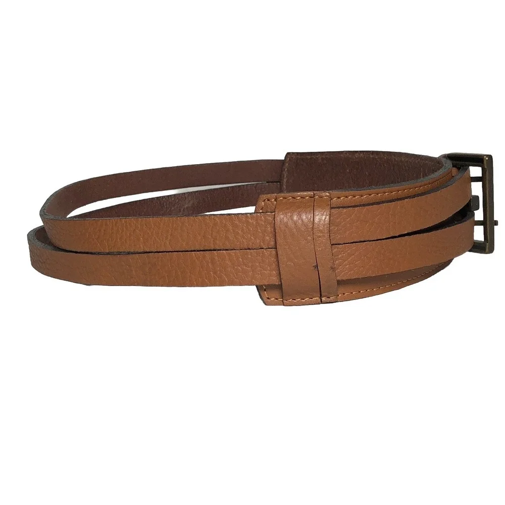 Lenny Niemeyer Minimalist‎ Quiet Luxury Double Strap Leather Belt 28 Tan STAINED